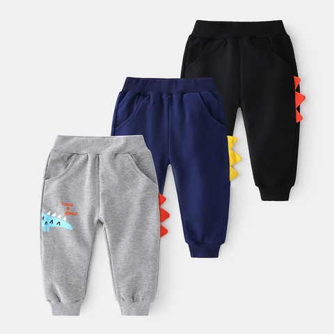 Pantalon de Jogging pour Garçons Dinosaure avec Pointes 3D Mélange de Coton Imprimé Dessin Animé Taille Élastique Pantalon Sport