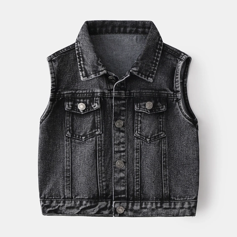 Kids Boys Denim Vest Distressed Washed Sleeveless Jacket Cartoon Print Spring Autumn Casual Cowboy Waistcoat Outerwear