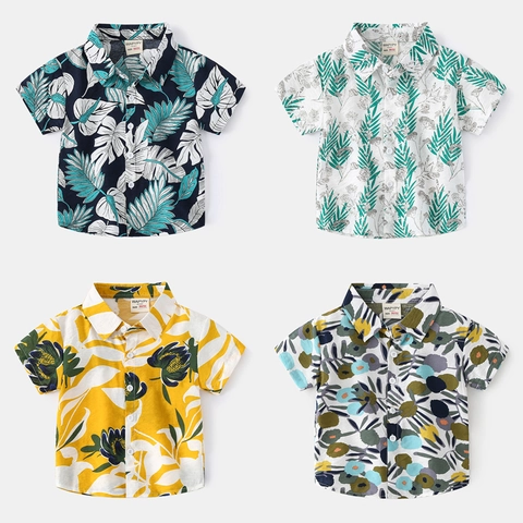 Kinder Hawaii Kurzarmhemd Tropische Blumen Druck Viskose Baumwolle Mix Strand Urlaub Lässiges Top Mit Knöpfen Für Jungen