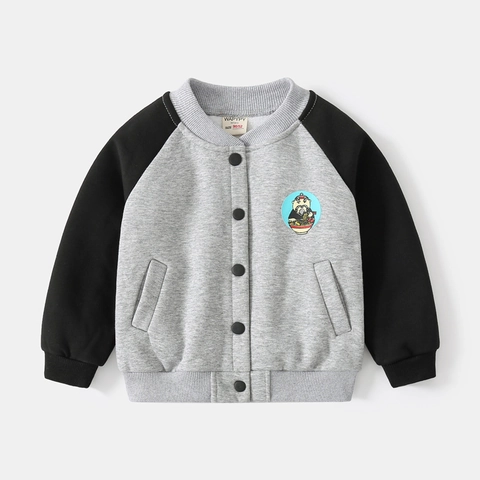 Japanse Stijl Peuter Jongens Cartoon Ramen Geborduurde Fleece Baseballjack Contrast Raglanmouwen Warme Casual Bovenkleding Jas