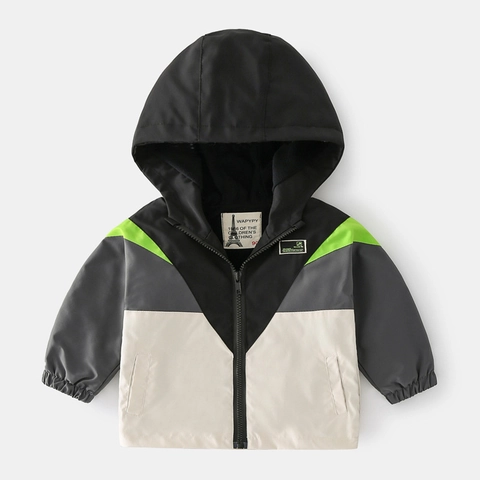 Jongens Windjack met Capuchon Kleurblok Letterprint Fleece Gevoerd Verdikt Outdoor Casual Kinderkleding Sportieve Jas