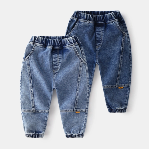 Boys Denim Jogger Pants Soft Cotton Washed Elastic Waist Casual Trousers For Kids Daily Fashion Spring Autumn Jeans