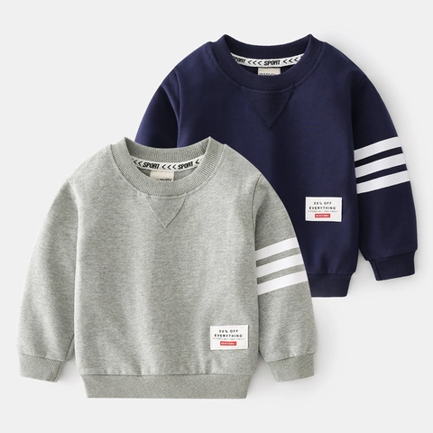 Kids Boys Sporty Striped Sweatshirt Long Sleeve Round Neck Cotton Pullover Top Casual Sportswear For Children