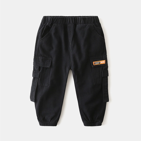 Boys Casual Cargo Pants Cotton Blend Elastic Waist Soft Spring Autumn Kids Long Trousers Multi Pocket Jogger Pants