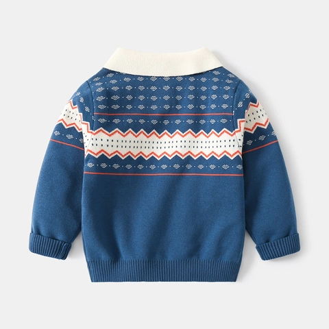 Koreanischer Stil Kleinkinder Jungen Baumwollmischung Strickpullover Langarm Polokragen Wellenmuster Warme Geometrische Kleidung