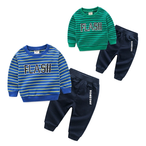 Jungen Gestreiftes Langarm Sweatshirt Und Hosen Kleidung Outfit Weiche Baumwollmischung Pullover Trainingsanzug Für Herbst