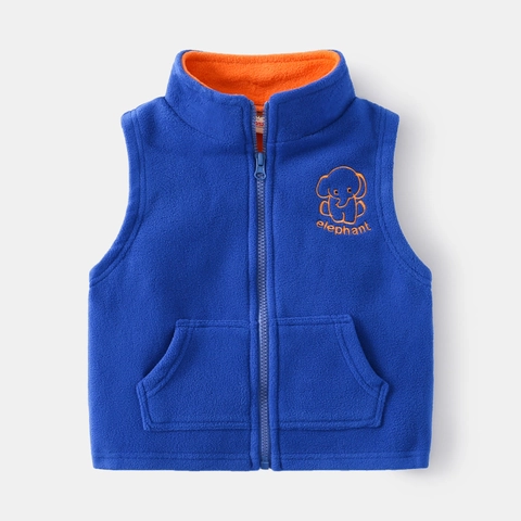 Boys Polar Fleece Vest Thickened Double Layer Zipper Waistcoat Cartoon Elephant Embroidered Autumn Winter Casual Outwear For Toddler Kids