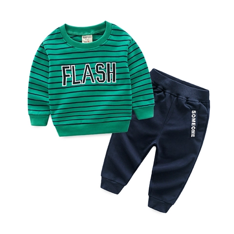Jungen Gestreiftes Langarm Sweatshirt Und Hosen Kleidung Outfit Weiche Baumwollmischung Pullover Trainingsanzug Für Herbst