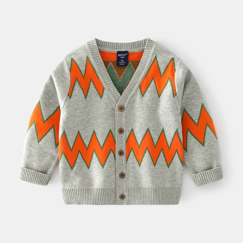 Cardigan en Tricot pour Petit Garçon Col en V Pull en Mélange de Coton Doux Boutons Motif Animal Panda Alpaga Argyle