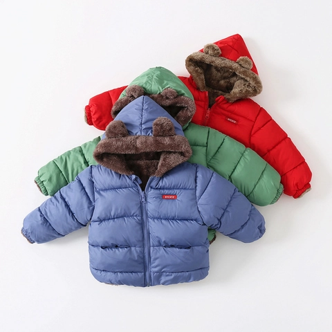 Toddler Children Double Sided Hooded Padded Coat With Bear Ears Winter Thick Warm Quilted Zip Up Jacket For Boys Girls Outwear