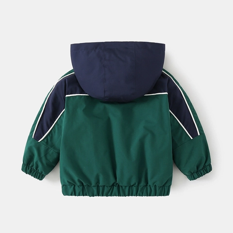 Jongens Fleecejas Met Capuchon Kleurblok Winddicht Rits Peuter Winter Verdikt Bovenkleding Polyester Kinderen Casual Warme Jas