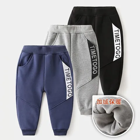 Kinderen Jongens Winter Fleece Gevoerde Trainingsbroek Verdikte Warme Joggers Letterprint Casual Katoenmix Broek Sportief