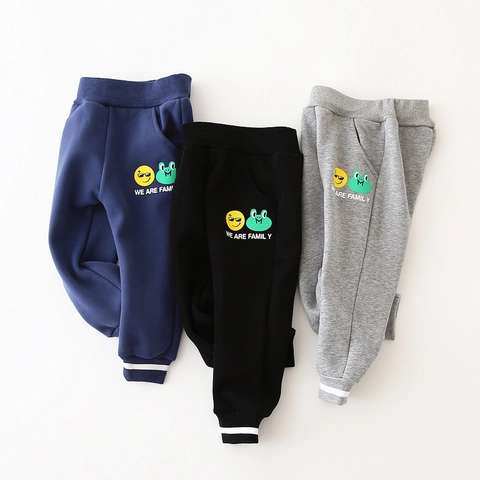 Jungen Winter Fleecegefütterte Jogginghose Warm Baumwollmischung Cartoon Druck Jogger Rippbündchen Lässige Sportliche Dicke Lange Hose