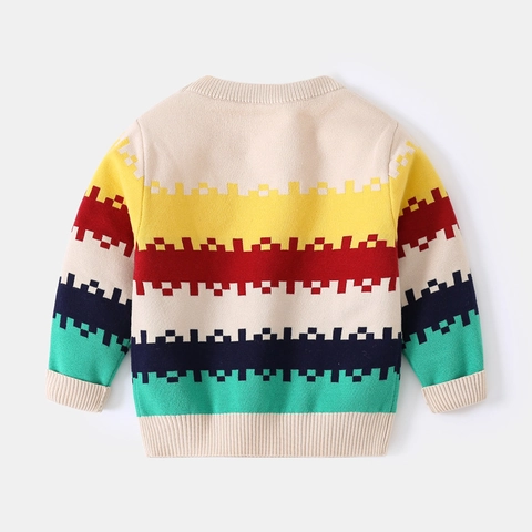 Maglione in Misto Cotone per Ragazzi a Righe Multicolore Manica Lunga Girocollo Pullover Ispessito per Bambini Autunno Inverno