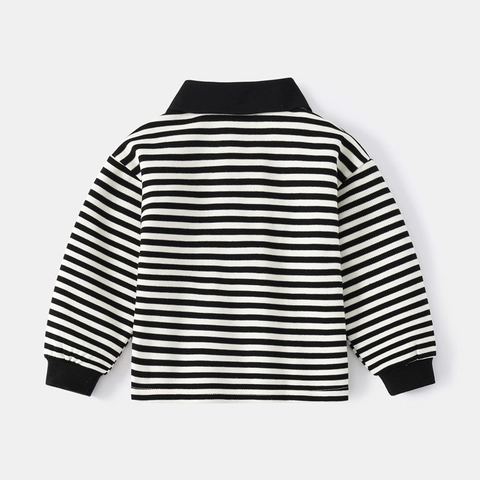 Polo à Manches Longues Rayé pour Garçons Mélange de Coton Sweat-shirt à Revers Imprimé Sourire Pull Décontracté Enfant