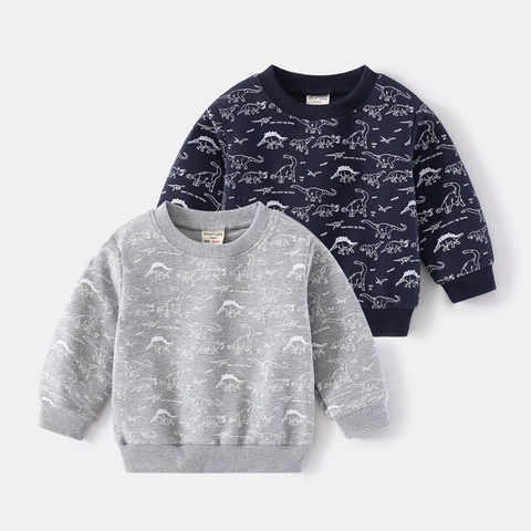Felpa per Bambini con Stampa Integrale di Dinosauri in Misto Cotone Morbido Maglione a Maniche Lunghe Casual per Primavera Autunno