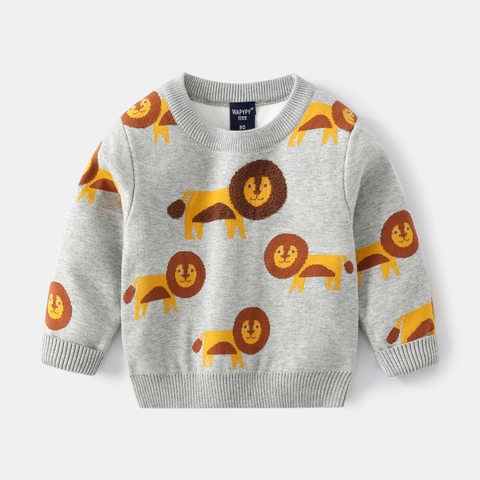 Pullover in Maglia per Bambini Casual in Misto Cotone a Manica Lunga Girocollo Con Motivi di Dinosauri Cartoni Animati e Alberi di Natale