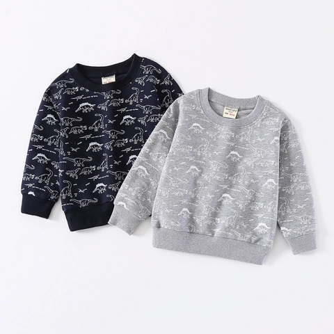 Felpa per Bambini con Stampa Integrale di Dinosauri in Misto Cotone Morbido Maglione a Maniche Lunghe Casual per Primavera Autunno
