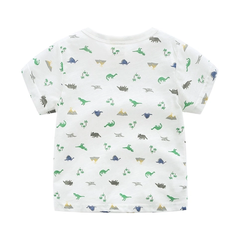 Jungen Cartoon Dinosaurier Allover-Druck Kurzarm T-Shirt Baumwolle Rundhalsausschnitt Sommer Casual Top Für Kinder Weiß Tee