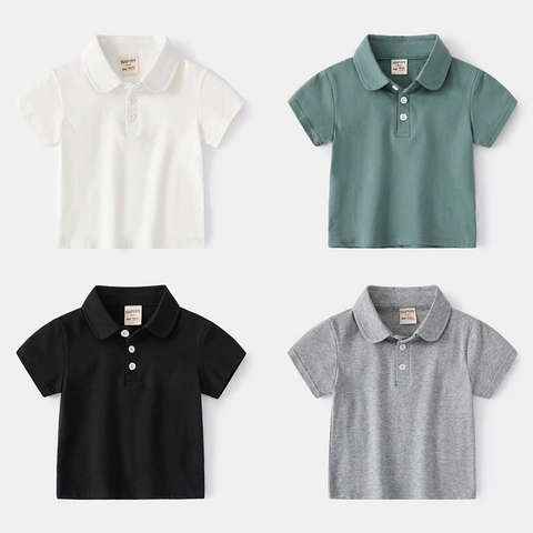 Toddler Boys Polo Shirt Cotton Blend Short Sleeve Solid Color Lapel Casual Top For Little Kids Summer Fashion Clothing