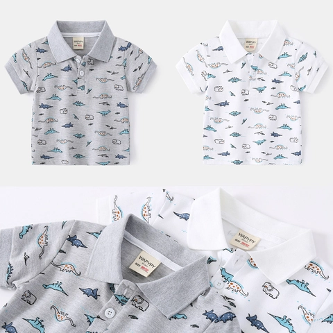 Jungen Kurzarm Poloshirt Baumwolle Cartoon Dinosaurier Druck Revers Top Casual Sommer Kinderkleidung