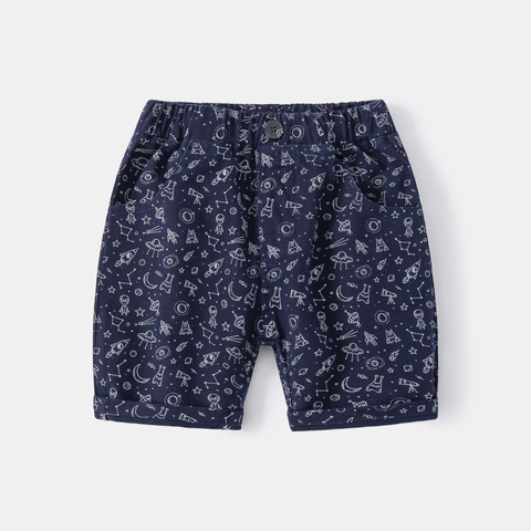 Kids Boys Casual Cotton Blend Space Print Shorts Elastic Waist Summer Breathable Printed Cartoon Alien Rocket Half Pants