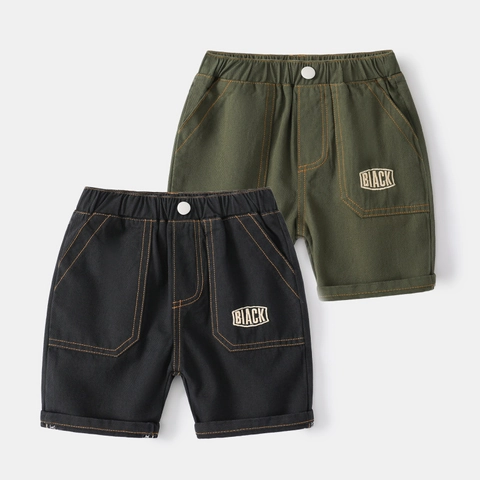 Pantaloncini Cargo in Misto Cotone per Ragazzi Estivi Casual Coreani con Cuciture a Contrasto Tinta Unita Pantaloni per Ragazzi