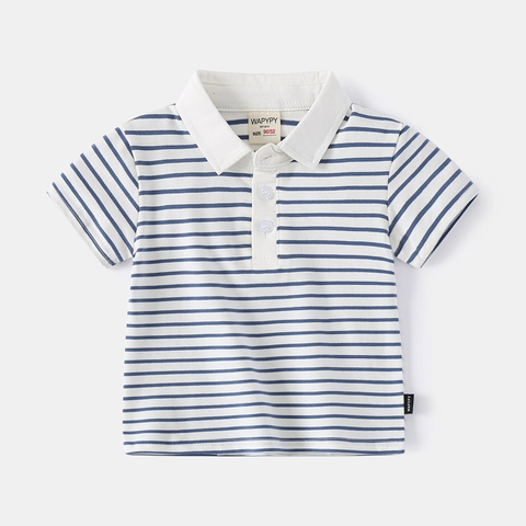 Maglietta Polo a Righe per Bambini Manica Corta Risvolto Misto Cotone Casual Top Estivo Comodo Abbigliamento Bambini