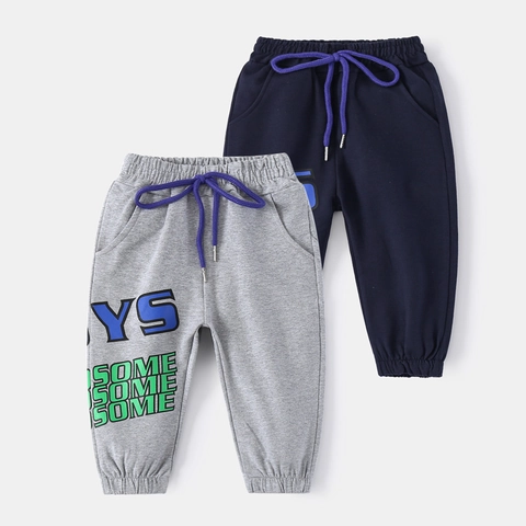 Boys Cotton Blend Joggers Casual Sports Pants Letter Print Drawstring Elastic Waist Trousers For Kids Toddlers 3-8 Years