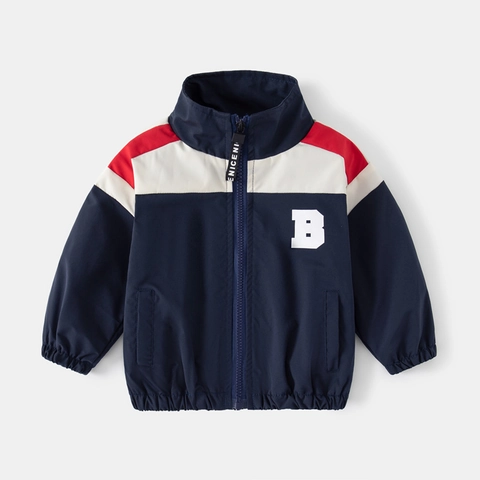 Jongens Windjack Kleurblok Contrast Kleur Rits Bovenkleding Letterprint Casual Herfst Sportjas Voor Kinderen Mode