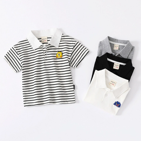 Boys Short Sleeve Polo Shirt Cotton Blend Breathable Cartoon Embroidery Lapel Neck Casual Summer Top For Kids Toddlers