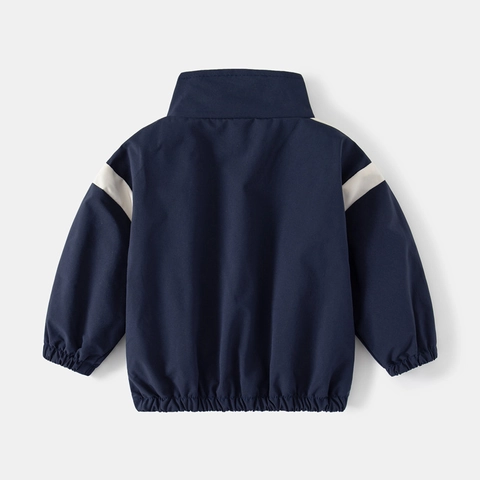 Jongens Windjack Kleurblok Contrast Kleur Rits Bovenkleding Letterprint Casual Herfst Sportjas Voor Kinderen Mode
