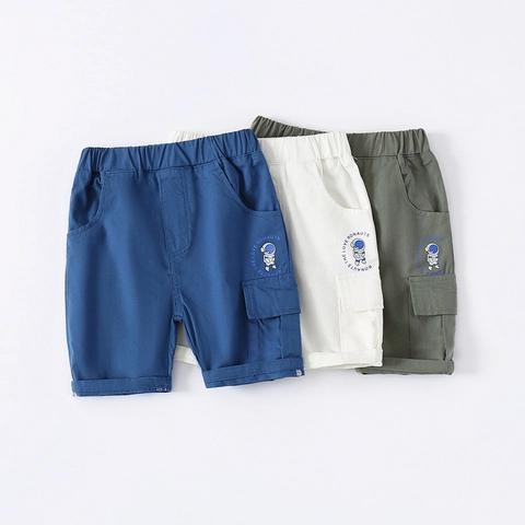 Boys Casual Cargo Shorts Astronaut Print Cotton Blend Summer Elastic Waist Knee Length Shorts For Toddler Kids