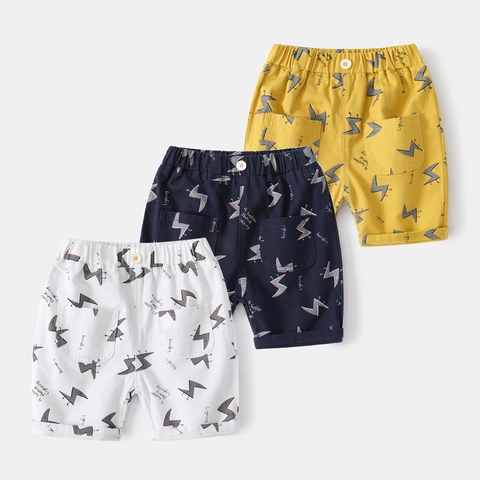 Boys Summer Cotton Blend Shorts Korean Style Lightning Print Casual Five Point Elastic Waist Pants For Kids Toddler
