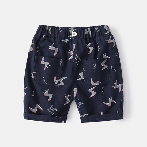 Boys Summer Cotton Blend Shorts Korean Style Lightning Print Casual Five Point Elastic Waist Pants For Kids Toddler
