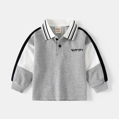 Boys Casual Cotton Blend Long Sleeve Polo Shirt Embroidered Letters Patchwork Spring Autumn Kids Fashion Sweatshirt Top