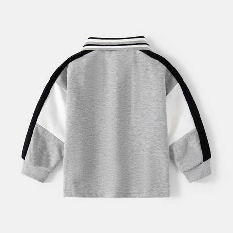 Boys Casual Cotton Blend Long Sleeve Polo Shirt Embroidered Letters Patchwork Spring Autumn Kids Fashion Sweatshirt Top