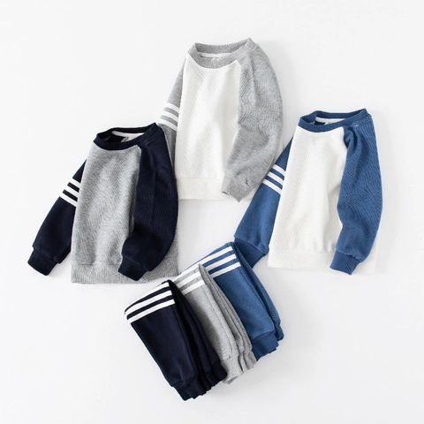 Boys Cotton Blend Striped Pullover Sweatshirt And Pants Outfit Color Block Casual Sporty Long Sleeve Clothing For Kids Spring Autumn