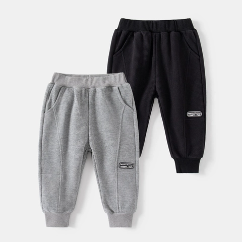 Jungen Sporthose Waffelstrick Baumwollmischung Casual Sweathose Elastischer Bund Rippbündchen Herbst Kinderhose