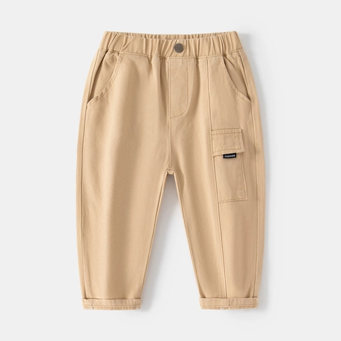 Boys Casual Cotton Blend Cargo Pants Elastic Waist Utility Trousers Solid Color Fashion Kids Long Pants Spring Autumn