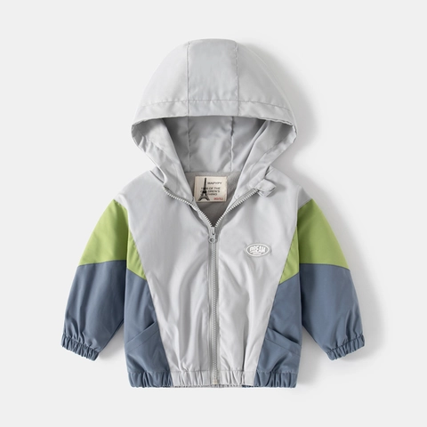 Chaqueta con Capucha Forrada de Felpa Color-Block para Niños Cortavientos Cremallera Ropa de Abrigo Cálida para Niños Moda Casual