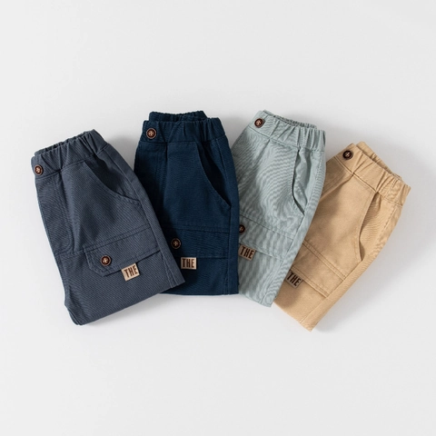 Boys Casual Cotton Blend Pants Elastic Waist Cargo Trousers Solid Color Soft Daily Bottoms For Kids Young Children