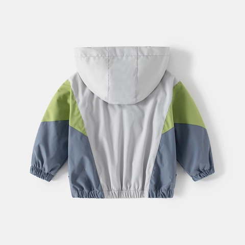 Chaqueta con Capucha Forrada de Felpa Color-Block para Niños Cortavientos Cremallera Ropa de Abrigo Cálida para Niños Moda Casual