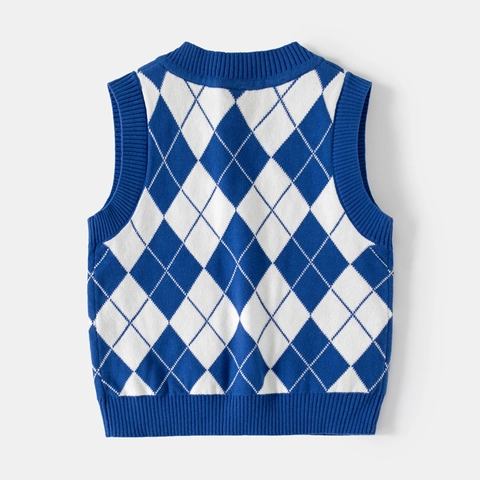 Gilet in Maglia Argyle per Ragazzi Scollo a V Misto Cotone Maglione Senza Maniche per Bambini Stile Coreano Abbigliamento Autunnale