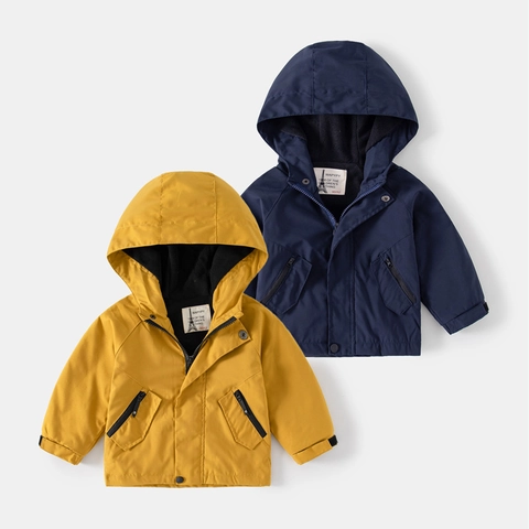 Boys Fleece Lined Hooded Jacket Mid Length Thick Warm Windproof Polyester Coat Casual Outerwear Autumn Winter Clothing