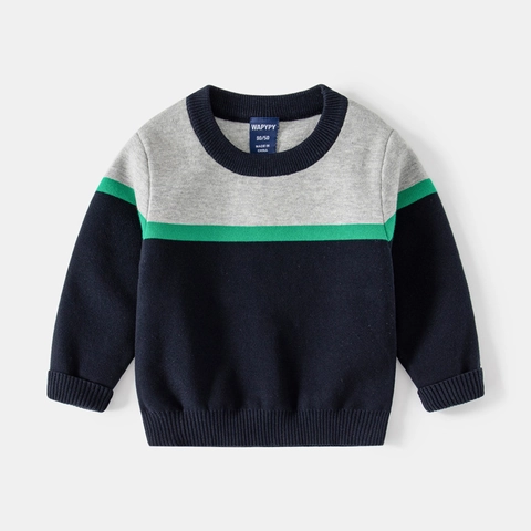 Jongens Patchwork Gestreepte Gebreide Trui Herfst Winter Ronde Hals Lange Mouw Pullover Zacht Warm Kinderen Casual Katoenmix Top