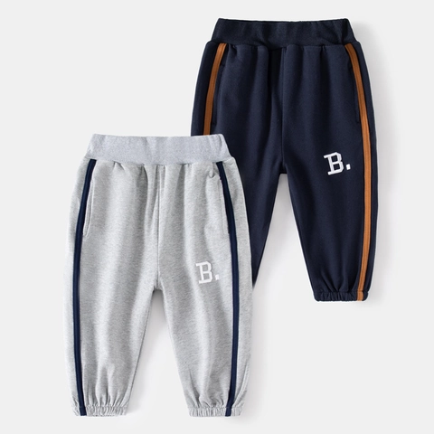 Kids Boys Cotton Blend Sweatpants Letter Embroidery Side Stripe Elastic Waist Joggers Casual Spring Autumn Sports Pants