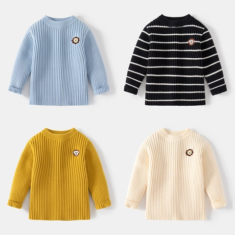 Maglione in Maglia a Costine per Bambini Toppa Animali Cartoni Girocollo Manica Lunga Ragazzi Ragazze Maglione Caldo in Misto Viscosa