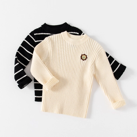 Maglione in Maglia a Costine per Bambini Toppa Animali Cartoni Girocollo Manica Lunga Ragazzi Ragazze Maglione Caldo in Misto Viscosa