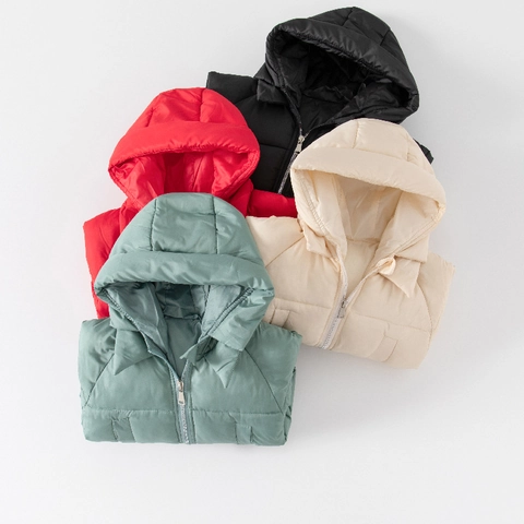 Kids Winter Puffer Jacket Warm Padded Coat For Boys Girls Korean Style Solid Color Hooded Zipper Outerwear Windproof Jacket